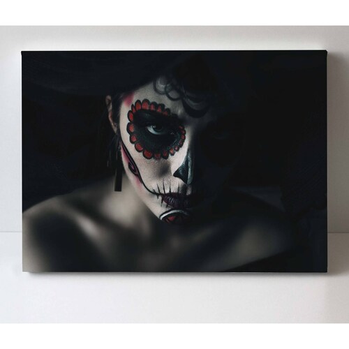 Cuadro Decorativo Canvas Mujer catrina fondo negro 45x30