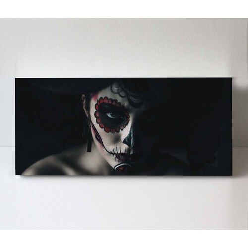 Cuadro Decorativo Canvas Mujer catrina fondo negro 210x70