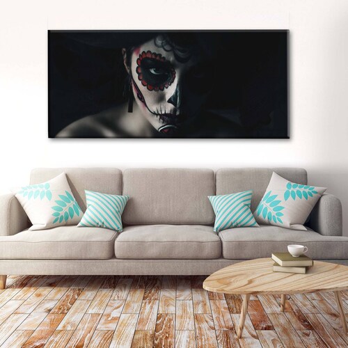 Cuadro Decorativo Canvas Mujer catrina fondo negro 210x70
