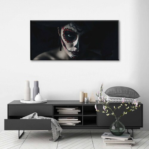 Cuadro Decorativo Canvas Mujer catrina fondo negro 210x70