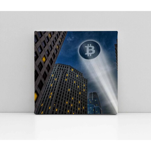 Cuadro Decorativo Canvas Bitcoin logo proyectado 100x100