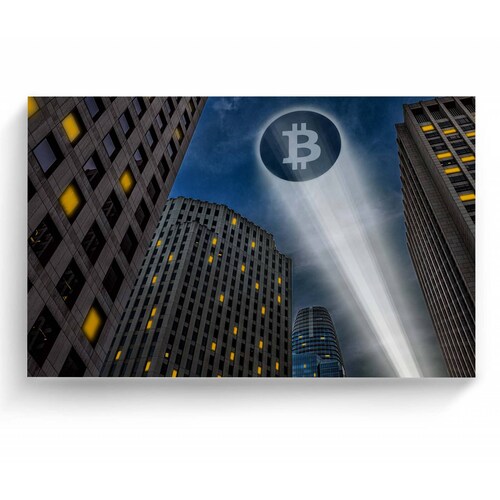 Cuadro Decorativo Canvas Bitcoin logo proyectado 105x70