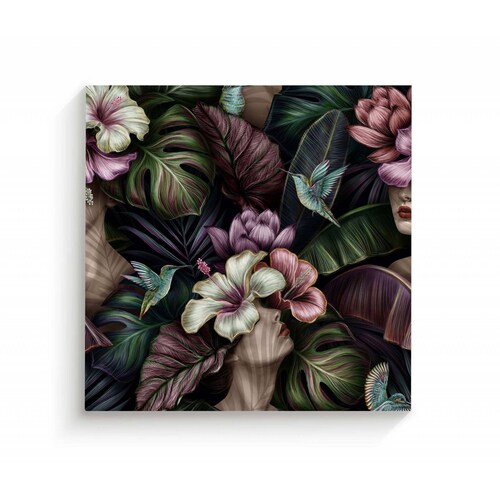 Cuadro Decorativo Canvas Mujer con flores exoticas 50x50