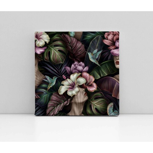 Cuadro Decorativo Canvas Mujer con flores exoticas 50x50