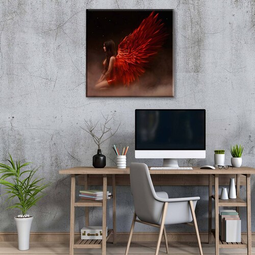 Cuadro Decorativo Canvas Angel con alas rojas 70x70