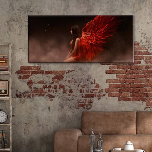 Cuadro Decorativo Canvas Angel con alas rojas 210x70