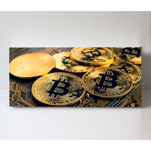 Cuadro Decorativo Canvas Bitcoin dorado 210x70