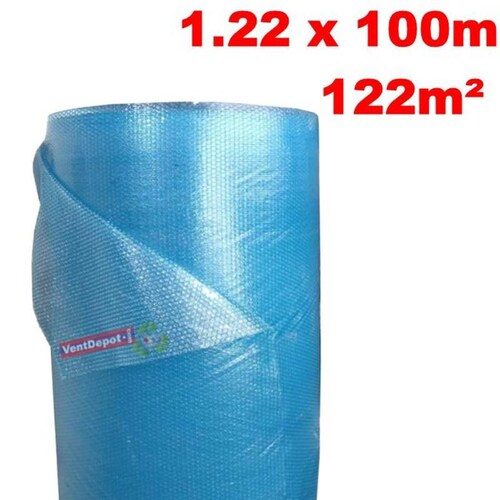 Rollo Plástico Burbuja Industrial, MXBBP-009-2, 1.22m x 100m, Espesor 5mm, Polietileno 0.1mm, Burbuja 3/16mm, Azul., BubblePack