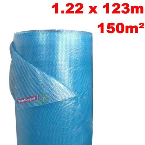Rollo de Poliburbuja Bajo Costo, MXBBP-010-1, 1.22m x 123m, Espesor 5mm, Polietileno 0.1mm, Burbuja 3/16mm, Azul., BubblePack