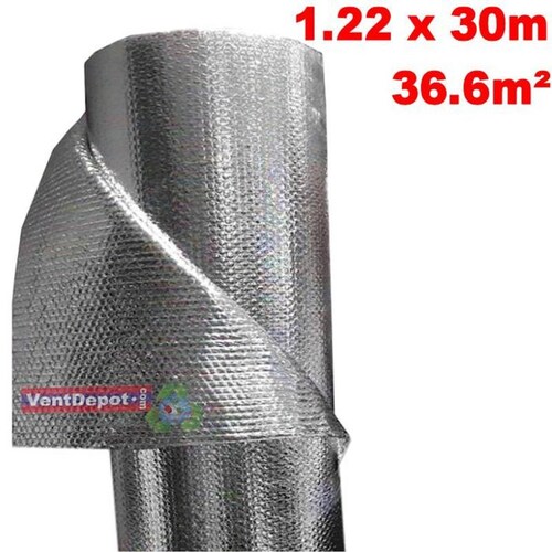 Aislante de Foil de Aluminio, MXBLH-006-3, 1.22x30m, 3mm, -51 a 82C, Metalizado 0.1mm, Micro Celdas 3mm, Metalizado 0.1mm, Burbuja 3/16mm, Metalizado., BubbleTherm