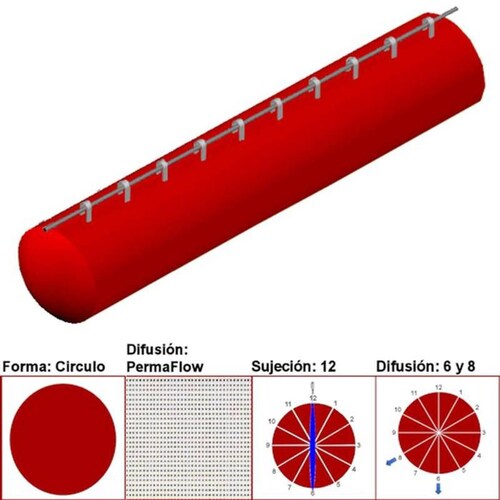 Ductos Textiles MXAHS-0395 10" Diámetro 1459 a 2189m3hr Difusión PermaFlow Rojo Claro Sujeción 12 Difusión 46 y 8 Longitud 1 m, AirRegularPerma