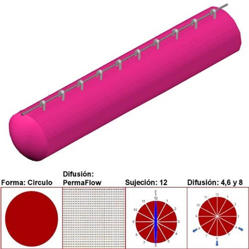 Ducto para climatizar MXAHS-0851 16" Diámetro 3736 a 5604m3hr Difusión PermaFlow Rosa Mexicano Sujeción 12 Difusión 46 y 8 Longitud 1 m, AirRegularPerma