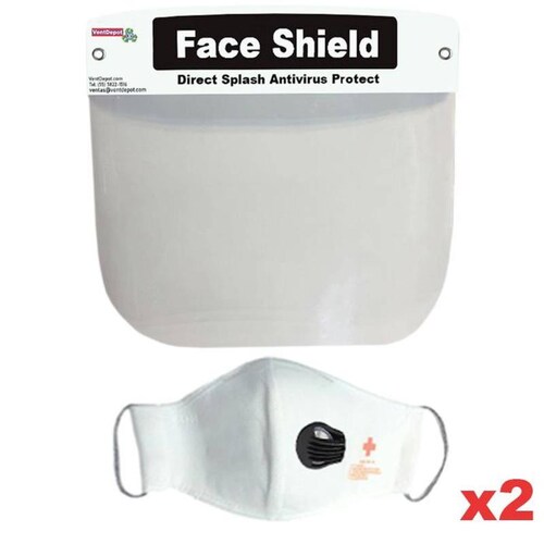 Venta de Máscarilla Facial de PVC MXKAR-038 Kit 2 pzs Careta y Cubrebocas 1 Válvula White Blanco Non Woven Lavable, MaskPlash Air