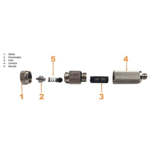 Venta Boquillas de Micro Atomizador MXNOZ-008 10 pzs Orificio 0,3mm 1,05LPM 465-1015 PSI Acero Inoxidable Niebla Fina UNC10-24Hilo NozzPro