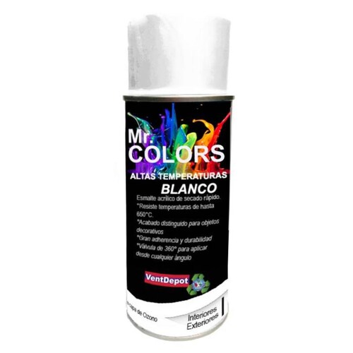 Spray de Pintura Sin Plomo MXTIP-003-8 Blanco Alta Temperatura Temp, Max, 650C 400ml Interiores y Exteriores Válvula 360 Secado Rápido, HighTemp