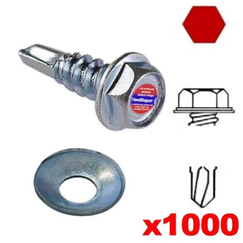 Pijas tipo Galvanizado con Rondana, MXCWH-016, 1000Pzas, #14, 6,3mm Diámetro, Long:1 1/2",Dado 1/4", Cabeza Hexagonal, con Rondana Cónica Galvanizada, Punta: Broca, ConicalWasher