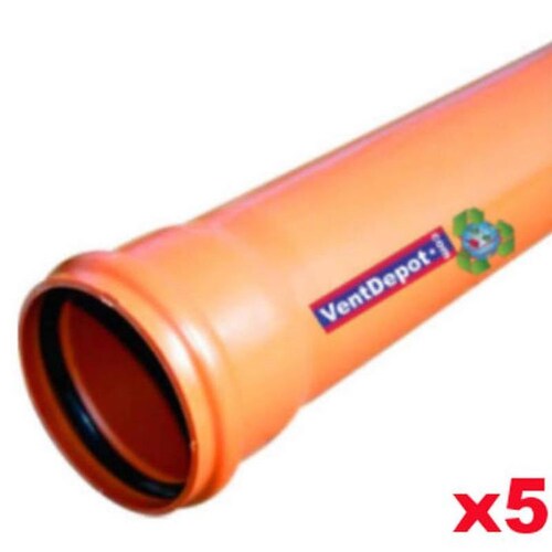 Tubos de PVC Industrial MXSRW-053 5 Pza 400mm Diámetro 9,8 mm Espesor 6000 mm Longitud Tubo con Extremos Acampanados Anaranjado PVC Serie 20, SewerPipe
