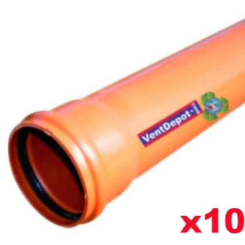 Tubo con Neopreno de Alcantarillado MXSRW-060 10 Pzas 500mm Diámetro 12,3 mm Espesor 6000 mm Longitud Tubo con Extremos Acampanados Anaranjado PVC Serie 20, SewerPipe