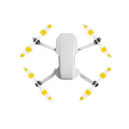 Modelos de Hélices para Dron, MXHMI-002-9, 8 Hélices, Blanco con Amarillo, Mavic Mini /2/SE, 12 Tornillos, 1 Destornillador, MiniProp