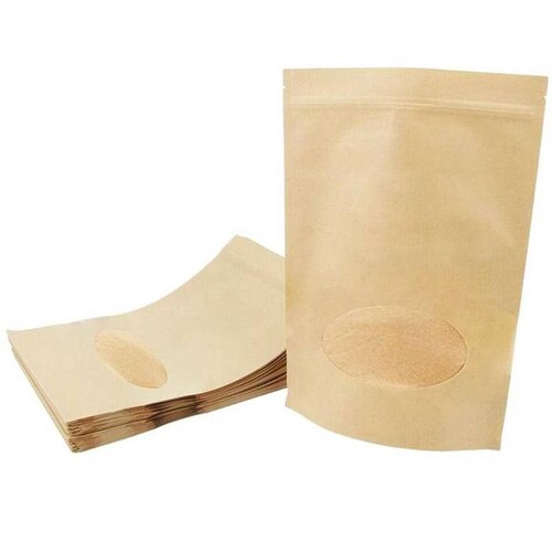 Stand Up Bolsa de Papel Ecologicas MXRDG-013-2 20x30 cm 50Pzs 1Kg Ventana Circular  Café Kraft Stand up Pouch, RoundBag