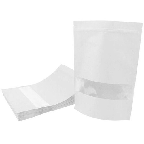 Bolsa Pouch con Zipper Blanca MXSQE-007-2 14x20 cm 50Pzs 250gr Ventana Cuadrada Blanco Kraft Stand up Pouch, SquatWhite