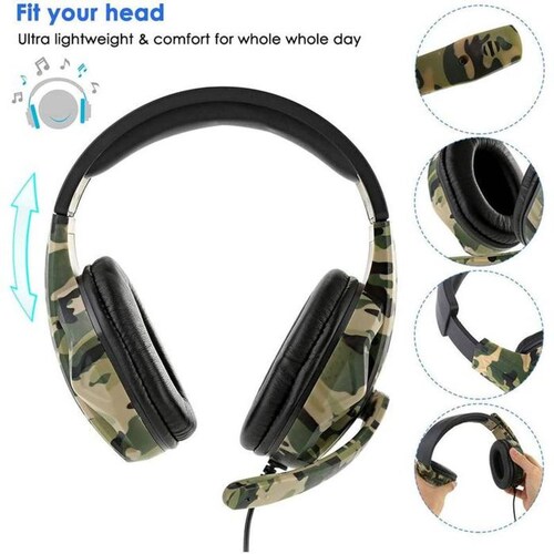Cascos Grandes, MXFKL-001-27, Camuflaje, Jack 3.5mm, Cable 2.2m, 36dB, 20Hz a 20000Hz, ArmyThunder