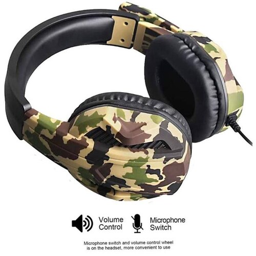 Cascos Grandes, MXFKL-001-27, Camuflaje, Jack 3.5mm, Cable 2.2m, 36dB, 20Hz a 20000Hz, ArmyThunder