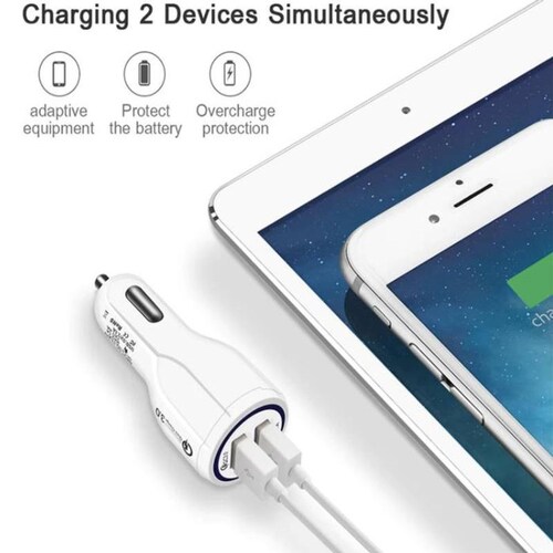 Adaptador De Auto Excelente Carga MXDUL-001-8 2 Puertos USB 12-24V Entrada 12V 2A Salida 12V 1,7A Max, 5 V 3,1A Blanco, DualCharge