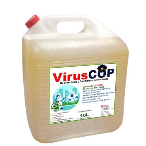 Sanitizante Concentrado para Cines MXVCO-004-2 10L Rendimiento 200L pH 3,0 a 4,0 Biodegradable Hasta 24 Horas, VirusCOP