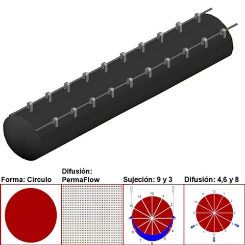 Difusiones para Aire Acondicionado MXAHS-2021 34" Diámetro 16870 a 25305m3hr Difusión PermaFlow Negro Sujeción 9 y 3 Difusión 46 y 8 Longitud 1 m, AirRegularPerma