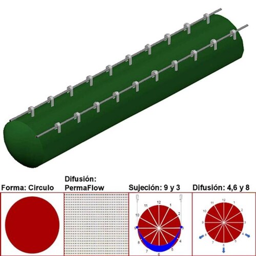 Ducto para Minas MXAHS-2814 44" Diámetro 28252 a 42379m3hr Difusión PermaFlow Verde Oscuro Sujeción 9 y 3 Difusión 46 y 8 Longitud 10 m, AirRegularPerma