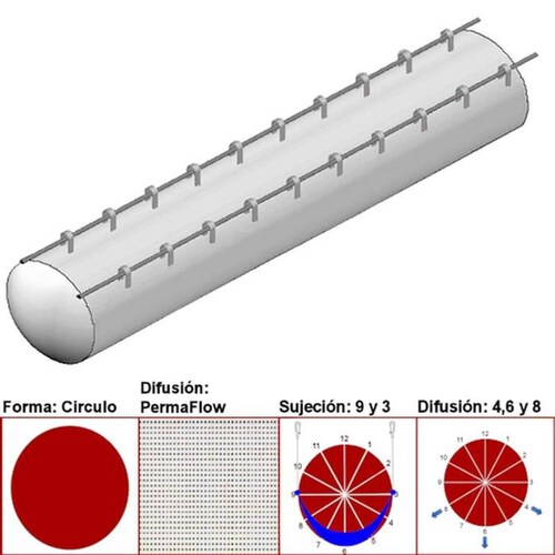 Difusiones de Ductos Textiles MXAHS-3329 52" Diámetro 39460 a 59190m3hr Difusión PermaFlow Blanco Sujeción 9 y 3 Difusión 46 y 8 Longitud 1 m, AirRegularPerma