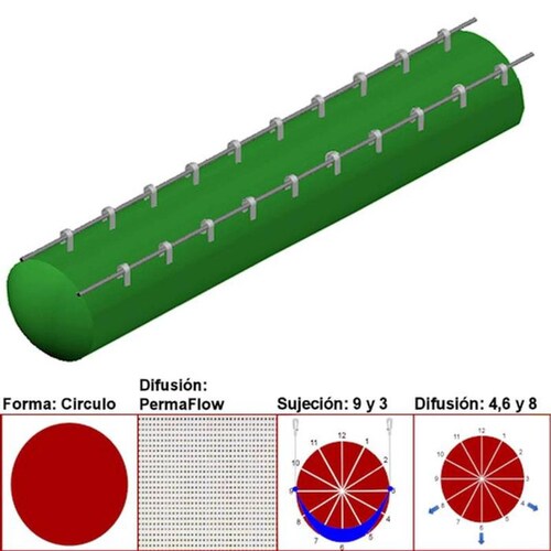 Ducto para Restaurantes, MXAHS-5400, 80" Diámetro, 93397 a 140095m3/hr, Difusión PermaFlow, Verde Pasto, Sujeción 9 y 3, Difusión 4,6 y 8, Longitud 10 m,, AirRegularPerma