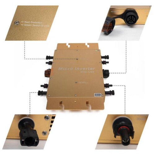 MicroInversores a Red Solar, MXICO-004-5, 1200W, 22-50V, 180-260VAC, 50/60Hz, -40 a 60 C, Sin Wifi, Dorado., MicroCell