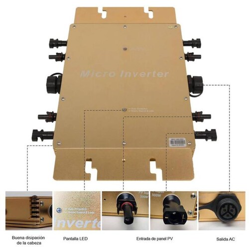MicroInversores a Red Solar, MXICO-004-5, 1200W, 22-50V, 180-260VAC, 50/60Hz, -40 a 60 C, Sin Wifi, Dorado., MicroCell