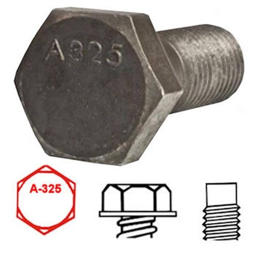 Tornillos Hexagonales Roscados, MXGUT-342, 1 1/2" Diámetro,38.1mm Diámetro,Long:6 1/2",165.1mm,UNC A-325,Tipo1,Galvanizado,100Pzs, GalvaStruct