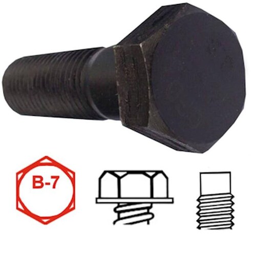 Tornillos Hexagonales Roscados, MXHRS-072, 3/4" Diámetro, 19.0mm Diámetro, Long: 3", 76.2mm, Grado B-7, Hexagonal, Acero, 100Pzs., HeavyResis