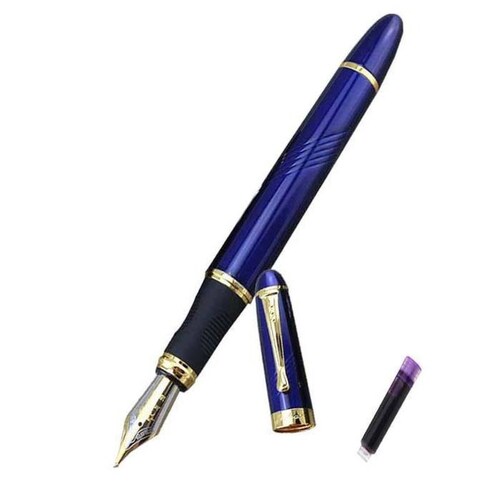  Pluma Tipo Fuente Punto Fino, MXBEC-003-1, 1pza, 0.05mm, Azul/Dorado, 1 Tinta Morada, Acero Inoxidable, Para Cartucho SmallCartri., BlueSpace