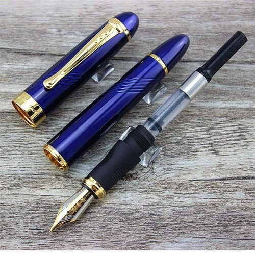  Pluma Tipo Fuente Punto Fino, MXBEC-003-1, 1pza, 0.05mm, Azul/Dorado, 1 Tinta Morada, Acero Inoxidable, Para Cartucho SmallCartri., BlueSpace