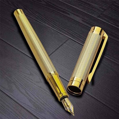 Pluma Tipo Fuente Puntilla Fina MXGPC-004-2 2pzas 0,5mm Punta Dorado 2 Tintas Moradas Acero Inoxidable Para Cartucho SmallCartri 3,4mm, SpaceGold