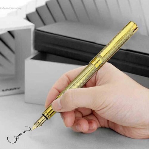 Pluma Tipo Fuente Puntilla Fina MXGPC-004-2 2pzas 0,5mm Punta Dorado 2 Tintas Moradas Acero Inoxidable Para Cartucho SmallCartri 3,4mm, SpaceGold