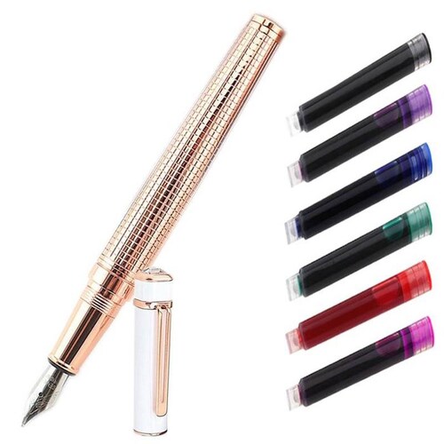 Plumas Tipo Fuente para Oficina MXLIK-003 1pza 0,5mm RosaBlanco 1 Tinta Morada Acero Inoxidable Para Cartucho SmallCartri, FloralRose