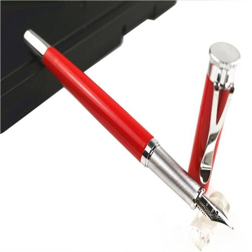 Plumas Tipo Fuente de Puntilla Fina MXSUN-005-1 1pza 0,5mm Punta Roja 1 Tinta Azul Marino Acero Inoxidable Para Cartucho SmallCartri, SunsetRed