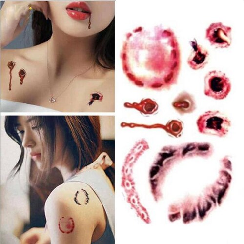Tatuajes Falsos para Halloween MXTHL-025 5Pzs 10x6cm Mordida Tatuaje Temporal, TattooHal