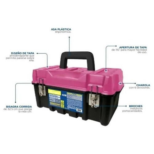  Caja Plástica antiderrapante, MXPKX-001-12, 2 Gavetas, 17" Base, 8.5" Altura, 9.5" Ancho, Plástico, PinkBox