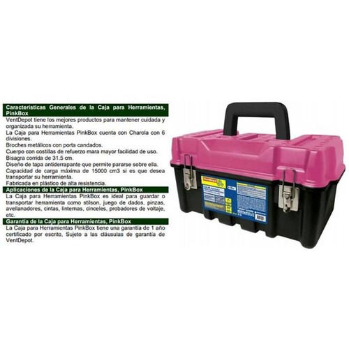 Caja Plástica antiderrapante, MXPKX-001-12, 2 Gavetas, 17" Base, 8.5" Altura, 9.5" Ancho, Plástico, PinkBox