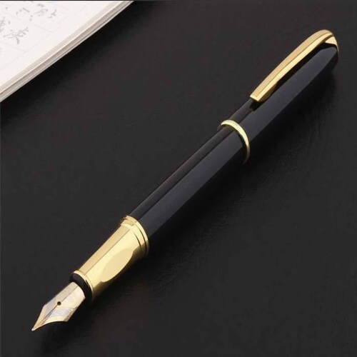  Plumas Tipo Fuente Recargables, MXBWY-003-1, 1pza, 0.05mm, Negro/Dorado, 1 Tinta Morada, Acero Inoxidable, Para Cartucho SmallCartri., BlackWhite