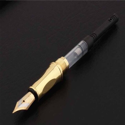  Plumas Tipo Fuente Recargables, MXBWY-003-1, 1pza, 0.05mm, Negro/Dorado, 1 Tinta Morada, Acero Inoxidable, Para Cartucho SmallCartri., BlackWhite