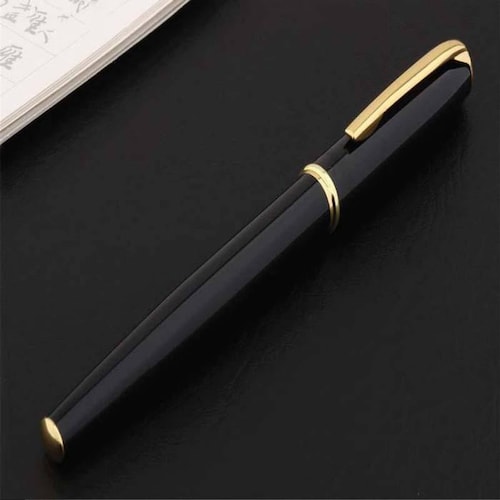  Pluma Fuente Tipografía, MXBWY-006-1, 2pzas, 0.05mm, Negro/Dorado, 2 Tintas Azul Marino, Acero Inoxidable, Para Cartucho SmallCartri., BlackWhite
