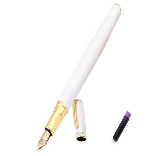 Plumas fuente para Escritura MXIWE-003-1 1pza 0,5mm punta Blanco 1 Tinta Morada Acero Inoxidable Para Cartucho SmallCartri 3,4mm, IceWhite